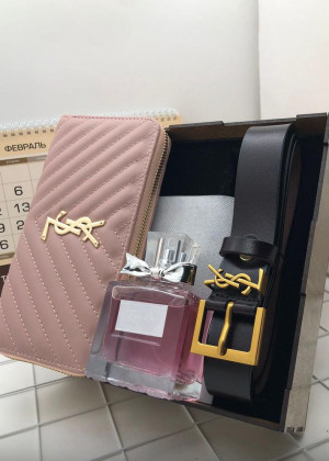 Подарочный набор для женщин ремень, духи, кошелек + коробка #21151217