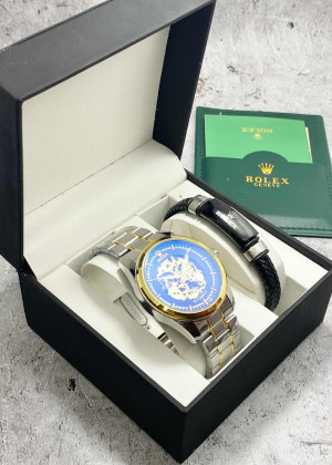 Подарочный набор для мужчины часы и браслет + коробка #23245278