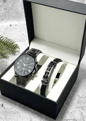 Подарочный набор для мужчины часы и браслет + коробка #23245296