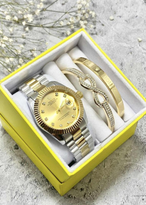 Подарочный набор для женщин часы, 2 браслета + коробка 23304577
