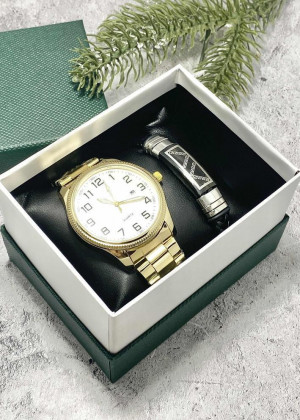 Подарочный набор для мужчины часы и браслет + коробка #23304799