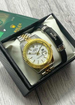 Подарочный набор для мужчины часы и браслет + коробка #23304811