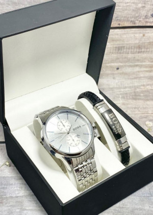 Подарочный набор для мужчины часы и браслет + коробка #23304823