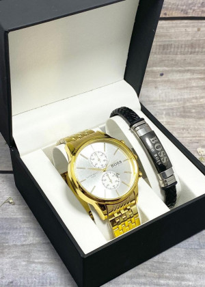 Подарочный набор для мужчины часы и браслет + коробка #23304825