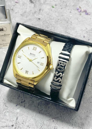 Подарочный набор для мужчины часы и браслет + коробка #23304827