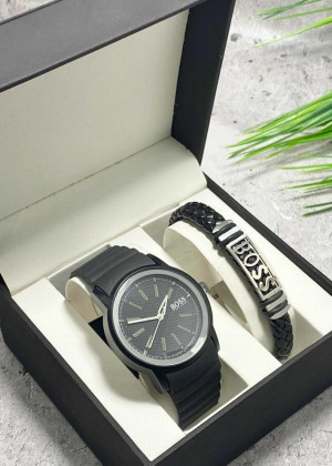 Подарочный набор для мужчины часы и браслет + коробка #23304832